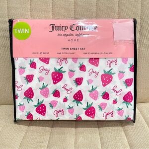NEW Juicy Couture Twin Sheet Set Strawberry‎ Print Logo Farmhouse Cottagecore